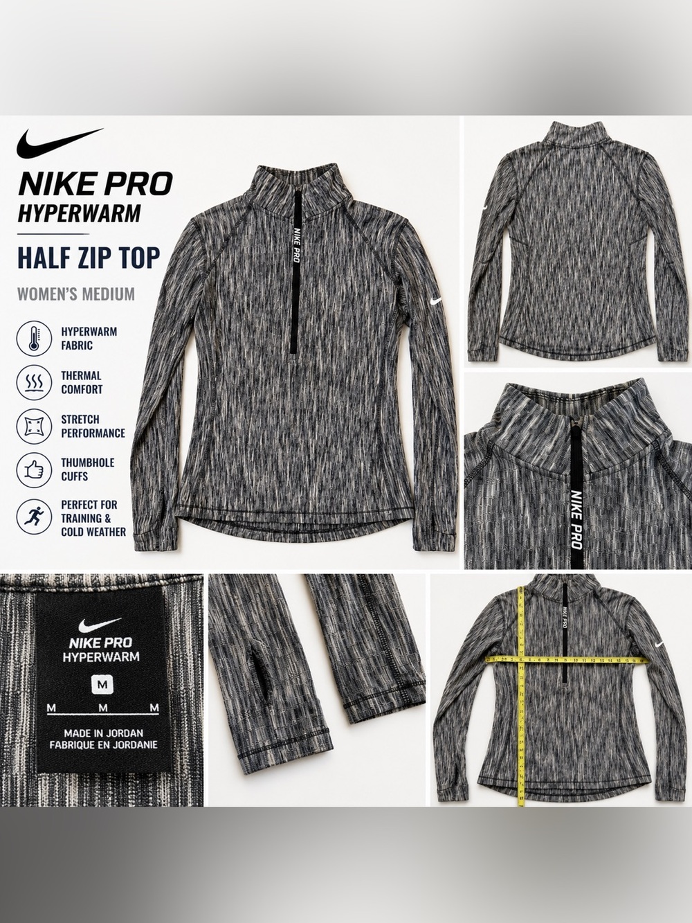 Nike Pro Hyperwarm Women’s Medium 1/2 Zip Pullover Gray Black Training Top